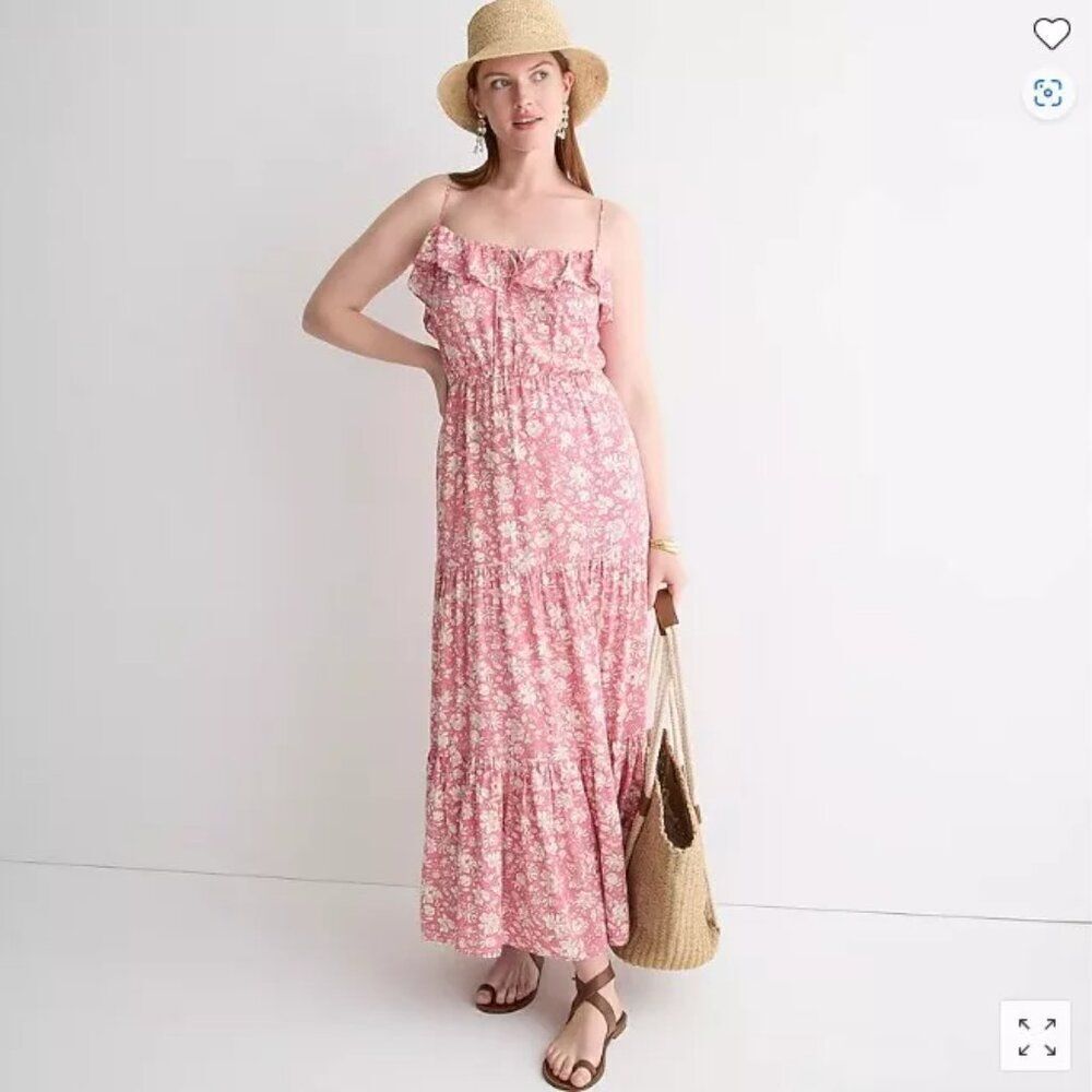 J Crew Pink Floral Tiered Maxi Dress Medium